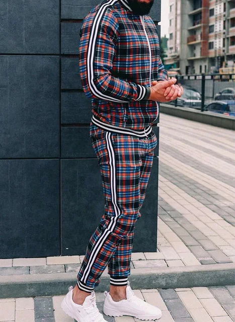 New Colorful Plaid Men Casual Zipper Set Autumn Tracksuit Set Male Swe –  Sneaky Soup