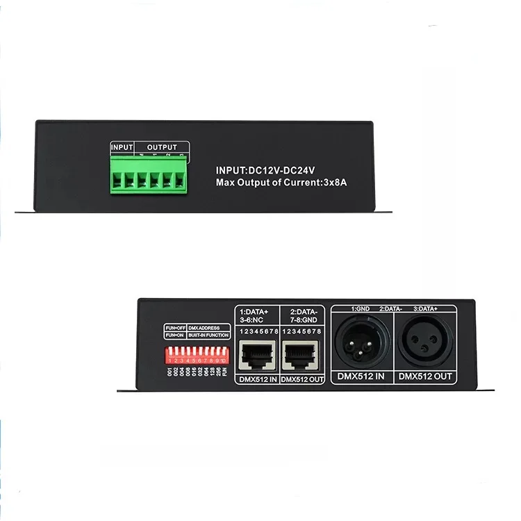 DC12-24V RGB DMX 512 декодер светодиодный контроллер, RGB светодиодный DMX512 декодер 3and4 канала* 8A светодиодный светильник