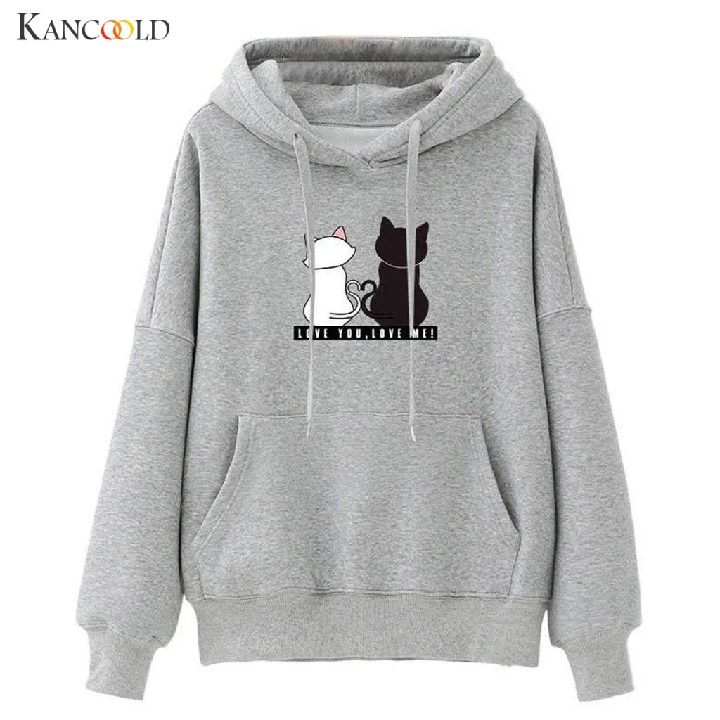 Толстовки KANCOOLD с рисунком кота джемпер пуловер топы женская повседневная
