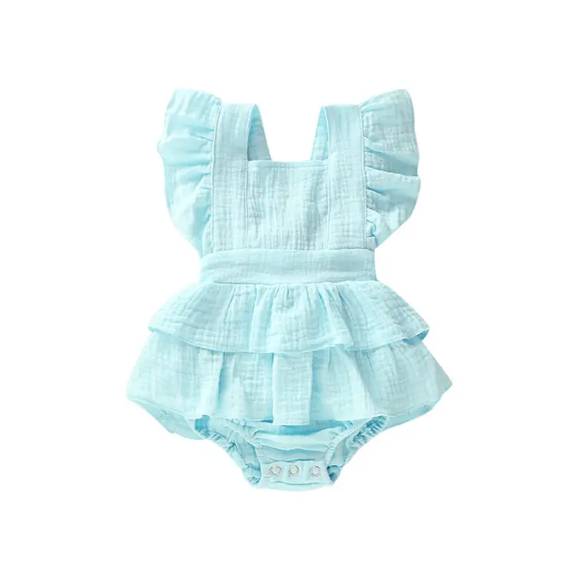 Baby Clothing Summer Newborn Baby Girls Bodysuits Princess Ruffle Cotton Jumpsuit Cute Toddler Backless Lace Up Bow Beach Outfits