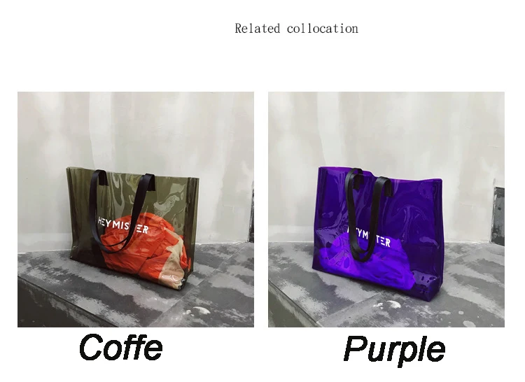 2021 Transparent PVC Handbag beach Shoulder bag Women New Trend Tote Hot Sale Jelly Color Plastic Clear Bag Large capacity