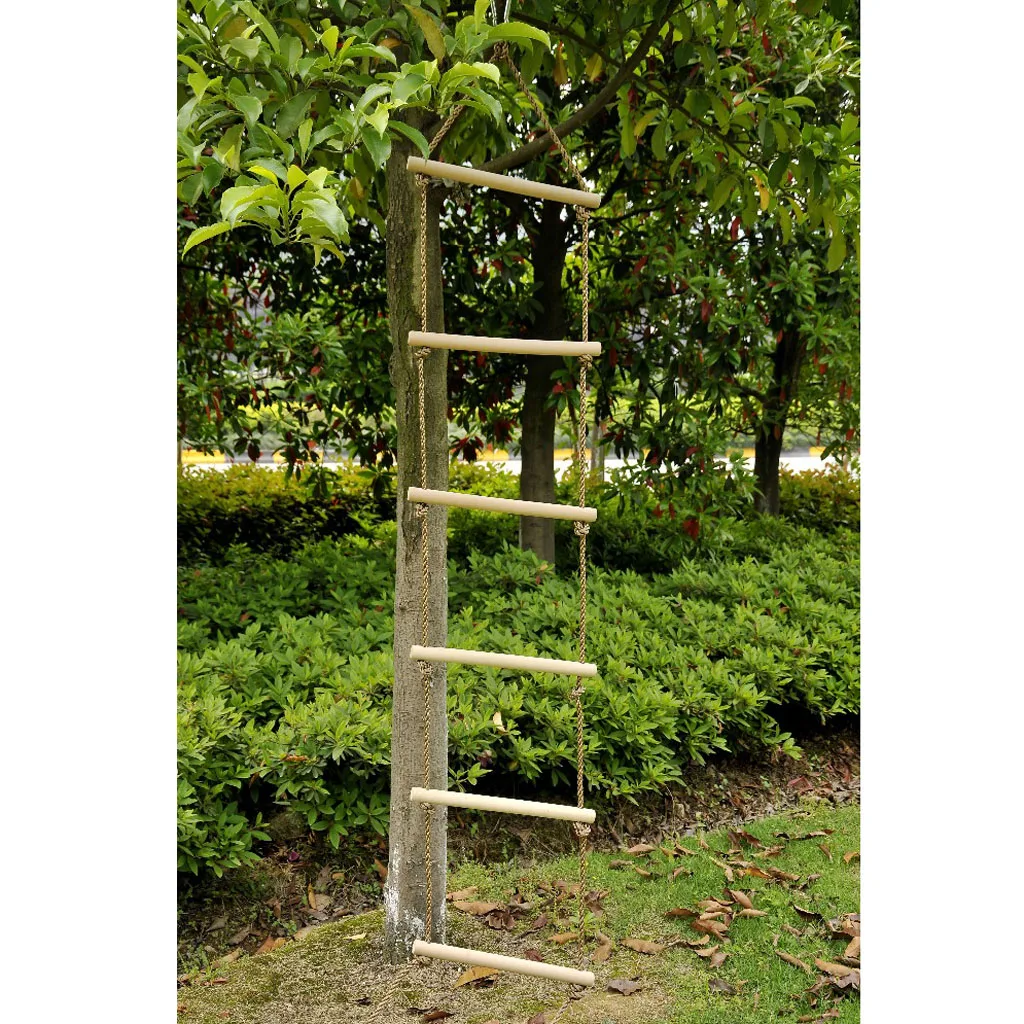 Indoor Outdoor Wooden Flat Seat Chair 5 Rungs Rope Climbing Ladder Toy
