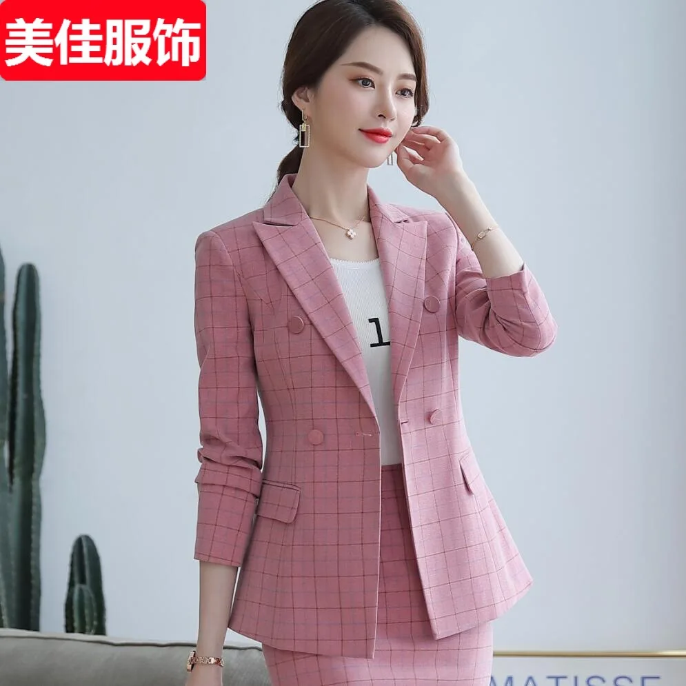 

Plaid Suit Jacket Women's 2019 Autumn New Style Korean-style Retro British Style Casual Suit Skirt Formal Wear