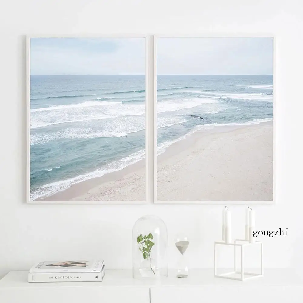 

Ocean Beach Natural Landscape Nordic Poster Seascape Canvas Painting and Prints Scandinavian Wall Art Pictures Living Room Decor