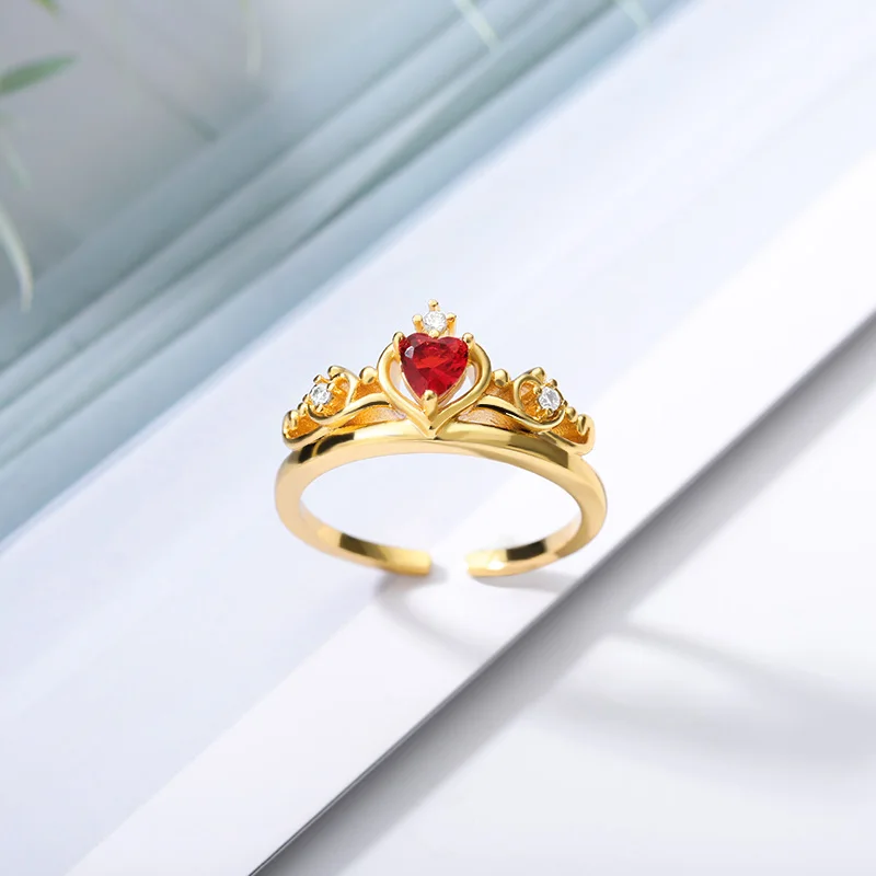 Fantasy Princess Ring Collection Set Crown Ring Pink Red Green White Zircon Adjustable Engagement Jewelry Bridesmaid Accessories ring set