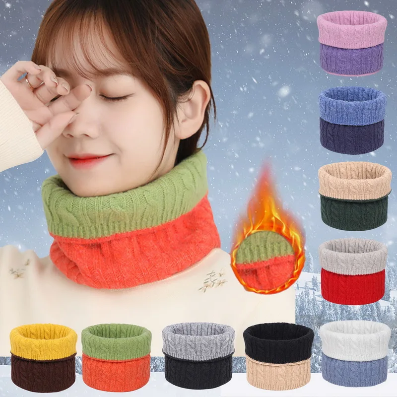 

Knitted Scarf Solid Cashmer-like Winter Snood Scarves Lady Warm Wool Fur Thick Unisex Men Neck Scarfs ring 2020 Fashion Women