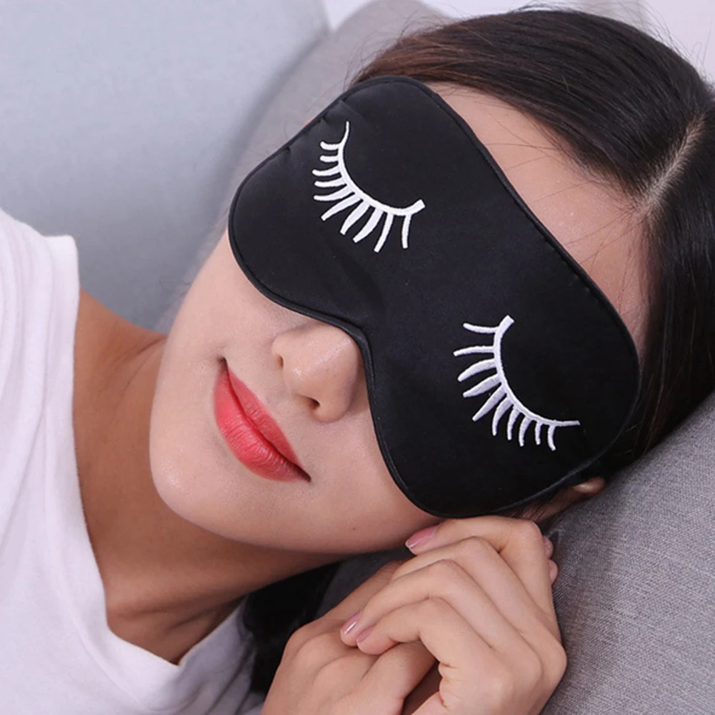 

Eye Mask Flight Faux Silk Home Sleep Shading Lightweight Relaxing Adjustable Strap Soft Travel Eyelashes Embroidery Gifts Smooth