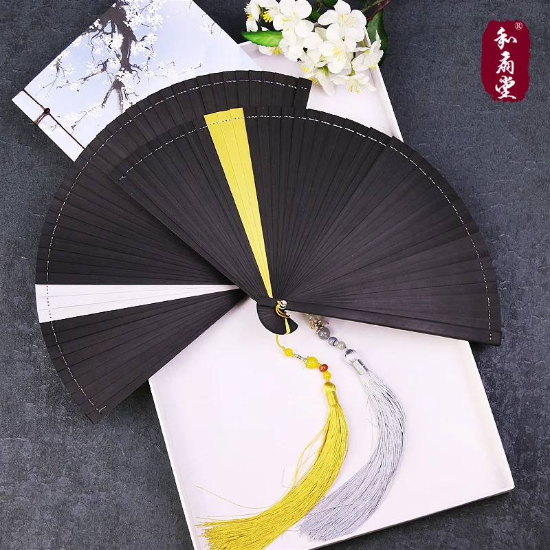 

|Chinese wind fan bamboo carving hollow out all Japanese ancient male lady fan manual gold silver small dance fan