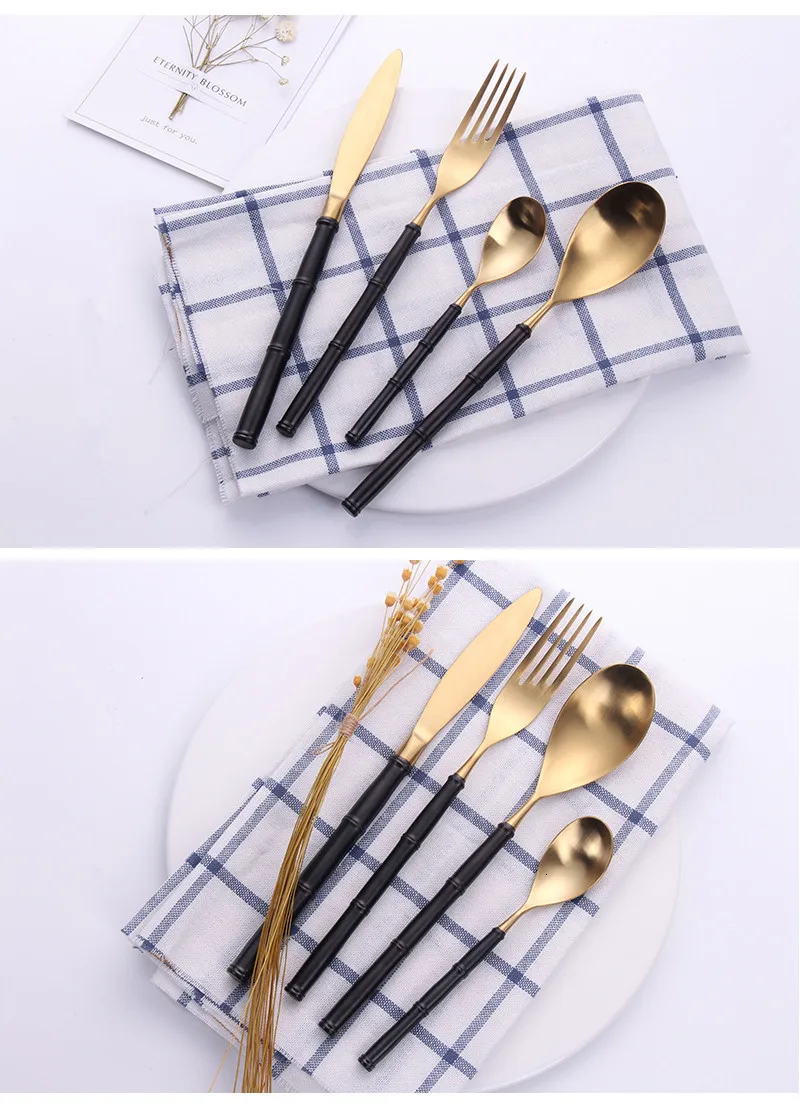 Черная Золотая ложка стальной кухонный столовый набор из вилок ложка нож столовая посуда набор Ресторан дропшиппинг набор столовых приборов из нержавеющей стали