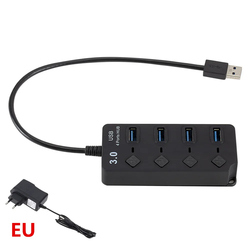 Usb-хаб высокоскоростной 4 порта USB 3,0 концентратор разветвитель вкл/выкл переключатель с ЕС/США адаптер питания для MacBook ноутбук ПК с индикатором