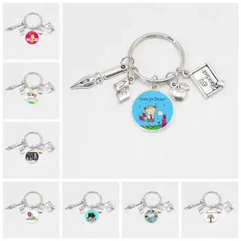 

thank you teacher teacher's day teacher gift glass key ring pendant metal key ring