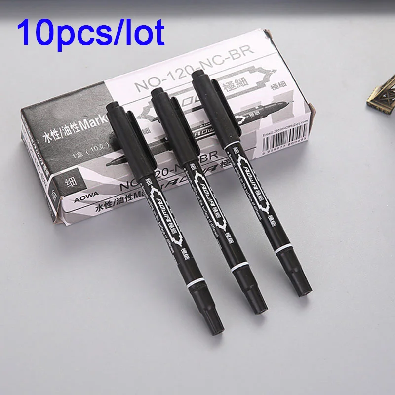 Funnydog High Quality Waterproof Permanent Dual Tip 0.5/1.0MM Nib Black Blue Red Art Marker Pen Student School Office Stationery - Color: black