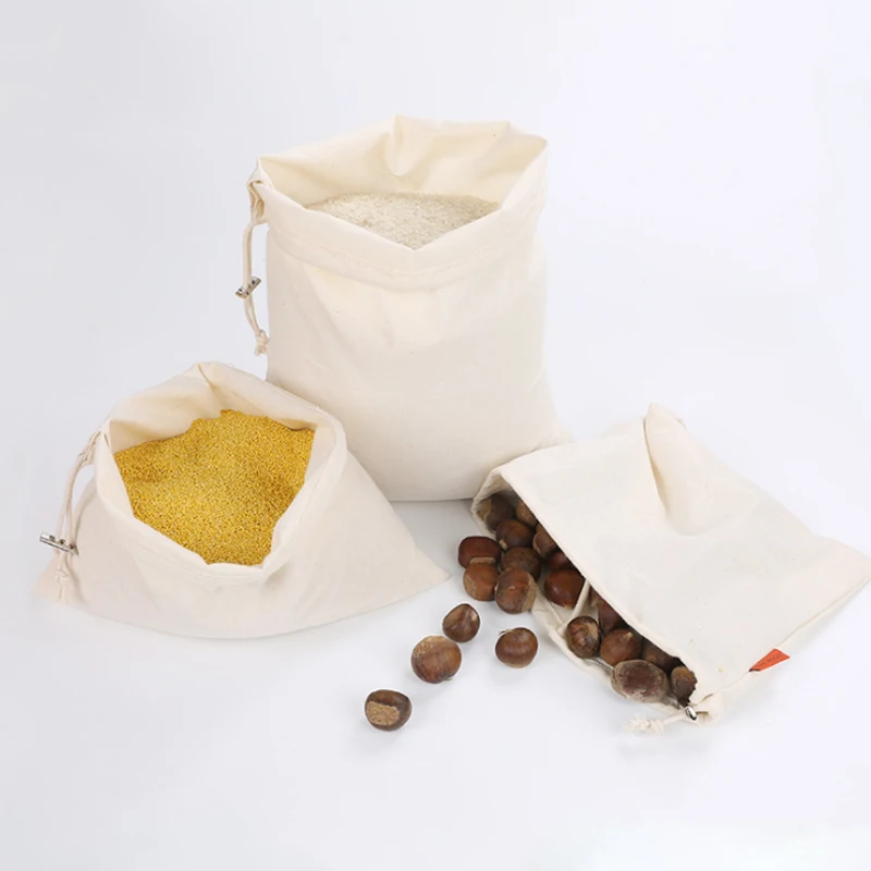 9 Pack Reusable Cotton Produce Bag Women Soft Cotton Shopping Bags for Vegetable Fruit Rice Bread Pre-Washed Tote Storage Bags
