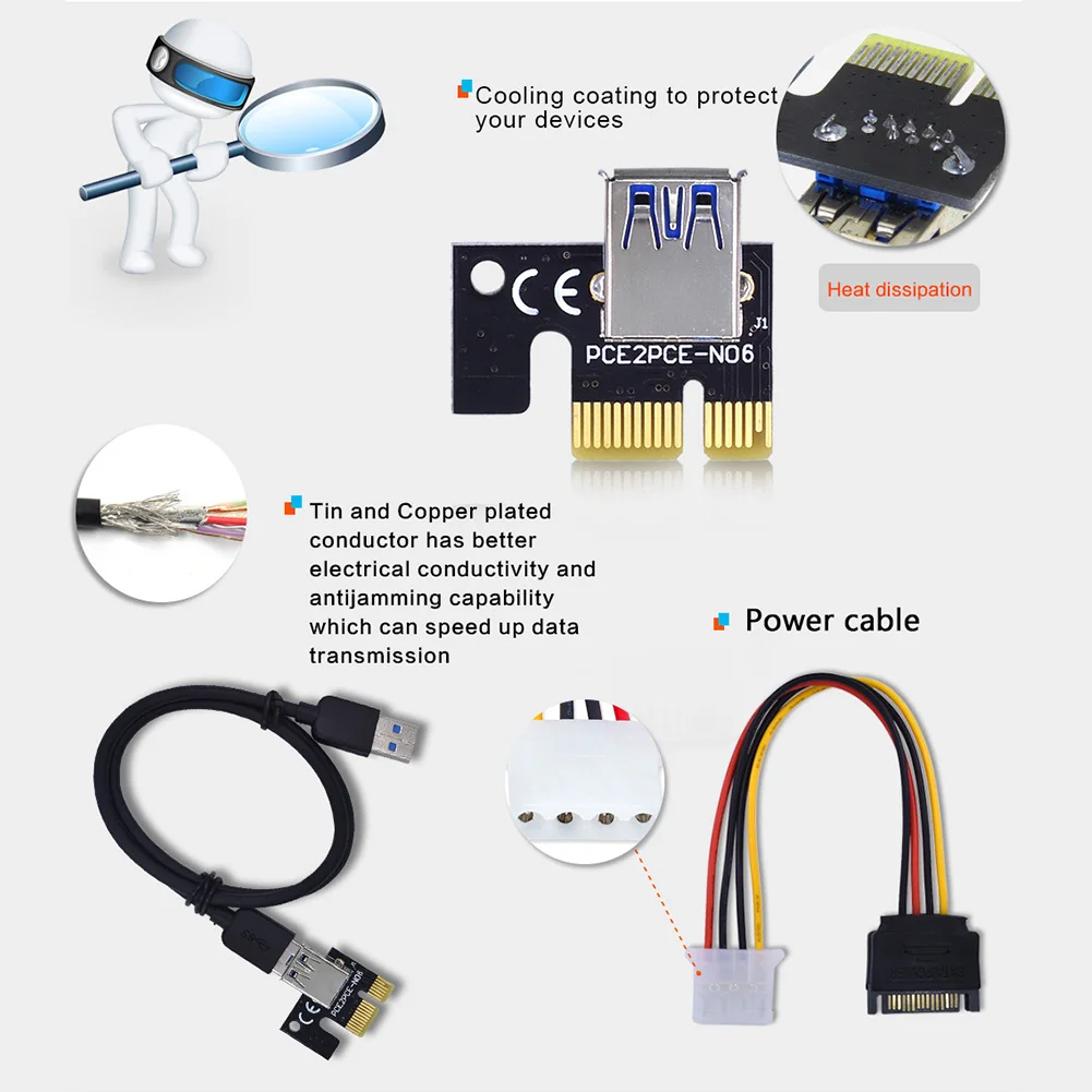 0,6 м USB0.3 практичный полезный PCI-Express 1X до 16X длинный удлинитель Черный адаптер кабель питания