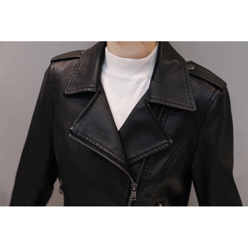 Черная кожаная женская куртка, осенняя зимняя верхняя одежда размера плюс, мягкое кожаное пальто, Женское пальто из искусственной кожи
