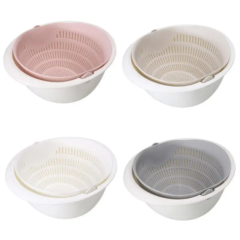 Durable Double Layer Drainage Basket Plastic Vegetables Fruit Noodles Washing Colander Kitchen Household Storage Accessories