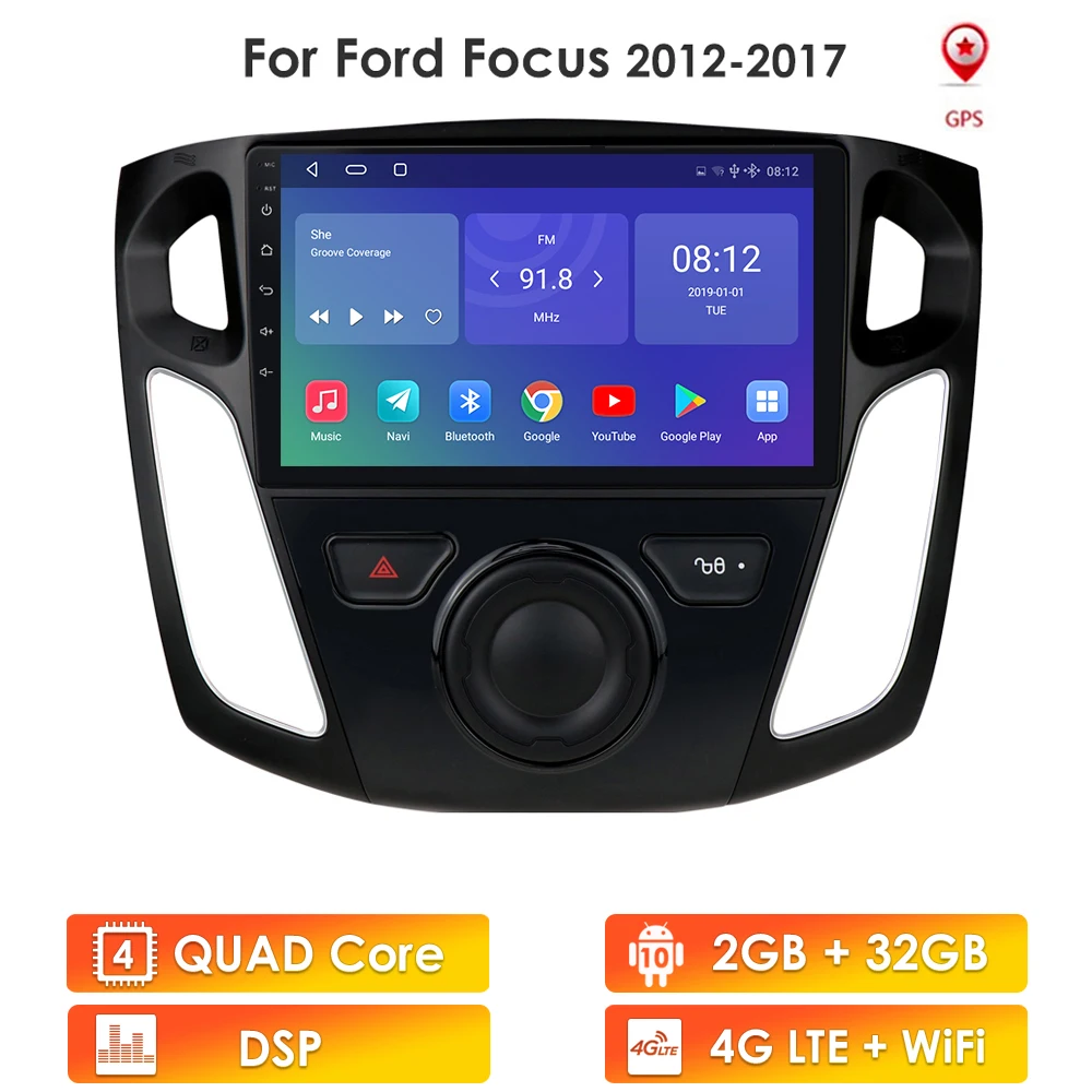 Android 10 2G +32G  For Ford Focus 3 Mk3 9 Inch screen 2012-2015 Car Radio Multimedia Video Player Navigation GPS wifi 4G OBD2