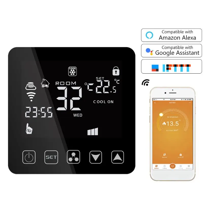 Wifi центральный кондиционер вентилятор с термостатом катушки охлаждение, Отопление температура дистанционного голосового управления для Alexa Google Assistant IFT