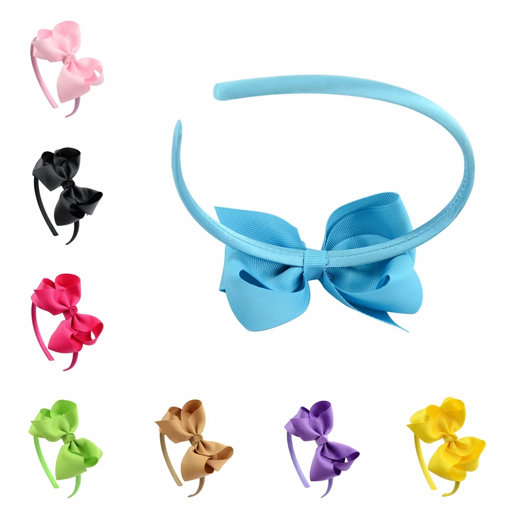 1 PCS Fashion Grosgrain Ribbon Bows Baby Girls Elastic Hairband Solid Color Handmade Bowknot Toddler Hair Hoop Kids Accessories Baby Accessories cute	 Baby Accessories