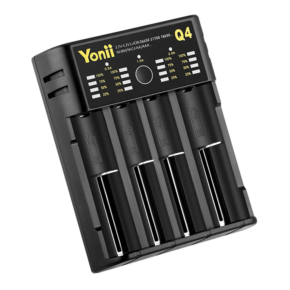 YONII Q4 3,7 V 18650 зарядное устройство литий-ионный USB 4 слота независимая зарядка совместима с различными литиевыми аккумуляторами 3,6 V/3,7 V