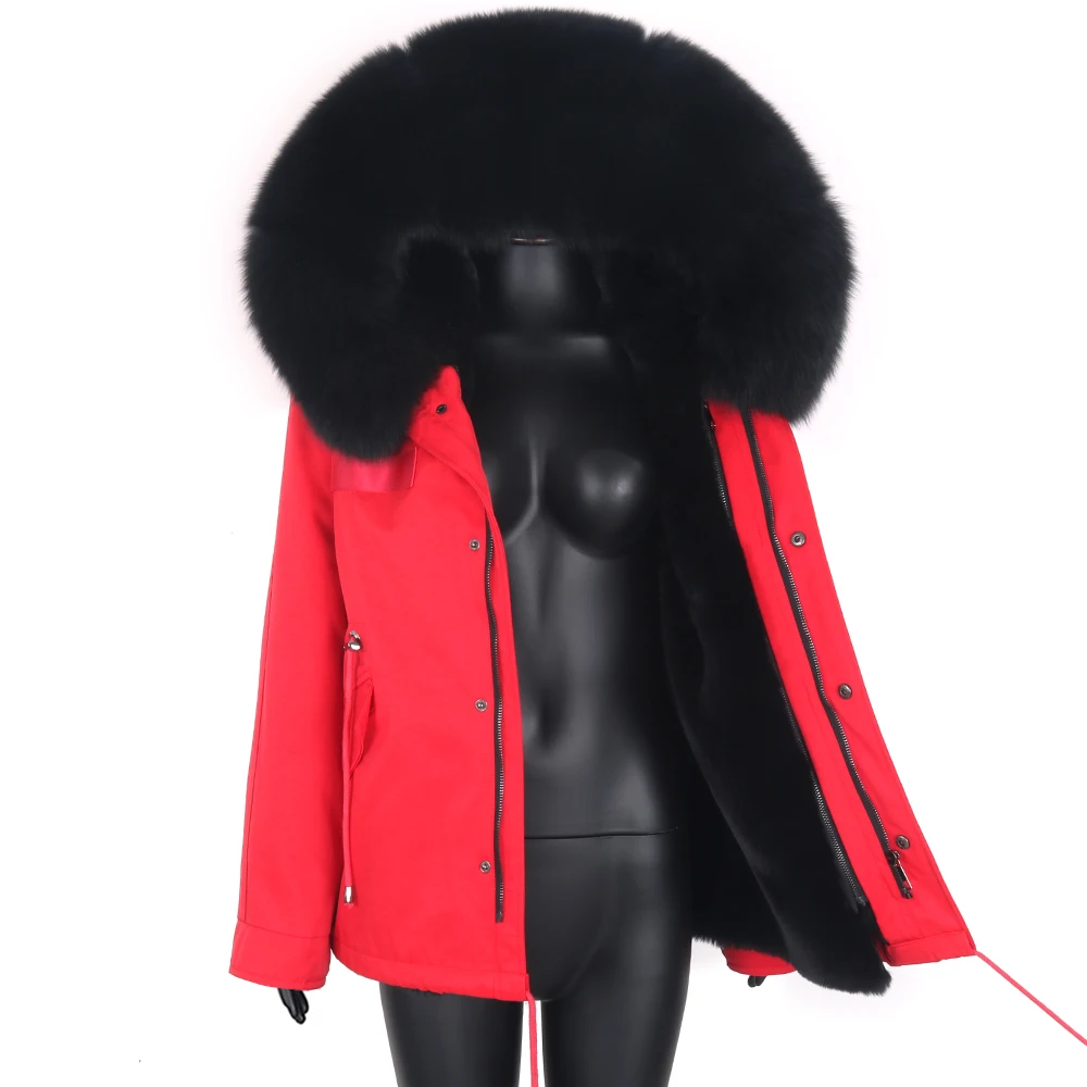2022 Women Real Fox Fur Collar Short Jacket And Faux fur Lining Winter jacket Natural fur coat
