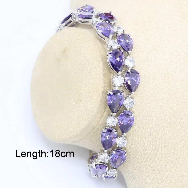 Популярный фиолетовый полудрагоценный 925 Серебряный набор украшений для женщин браслет серьги ожерелье кулон кольцо подарок на день рождения