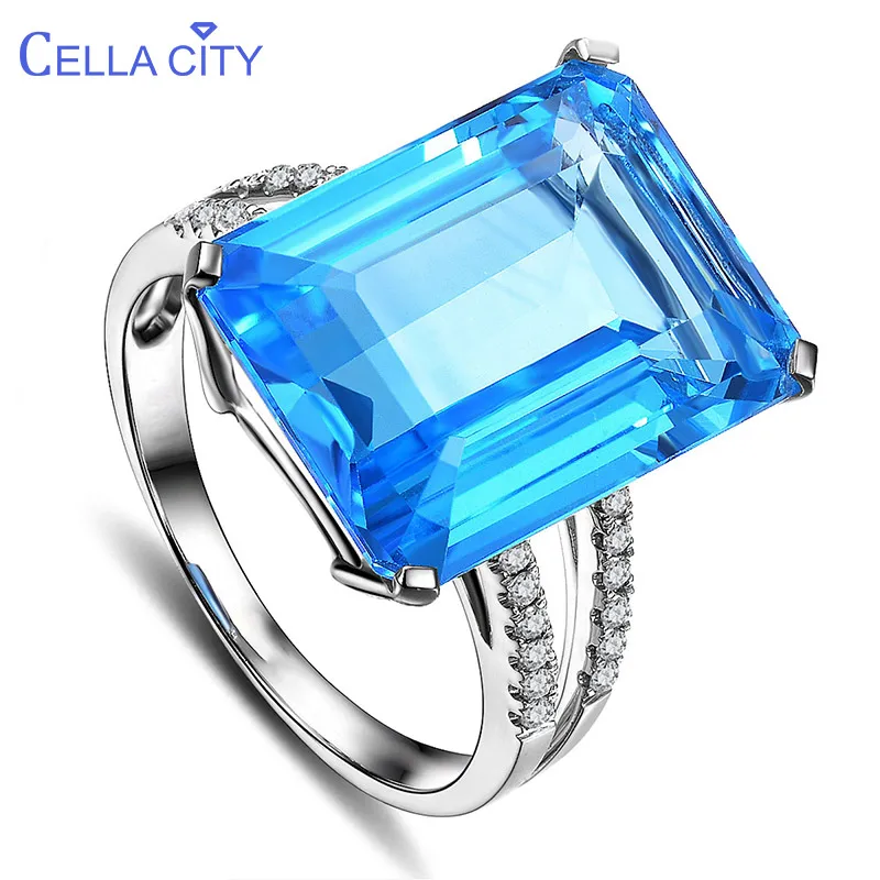 Cellacity Luxurious Geometry Aquamarine Rings for Women Simple Rectangle Blue Gemstones Silver 925 Jewelry Size6-10 Engagement Cellacity Luxurious Geometry Aquamarine Rings for Women Simple Rectangle Blue Gemstones Silver 925 Jewelry Size6-10 Engagement