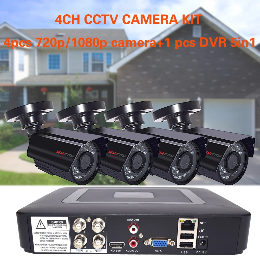Система видеонаблюдения камера cctv система безопасности 2MP 4CH 720 P/1080 P AHD камера безопасности DVR комплект CCTV Водонепроницаемая для дома