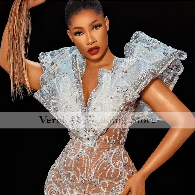Women's Short Prom Dress V Neck Appliques Lace Mini Skirt Middle East Celebrity Evening Dress 2022 Vestidos De Noche princess prom dresses