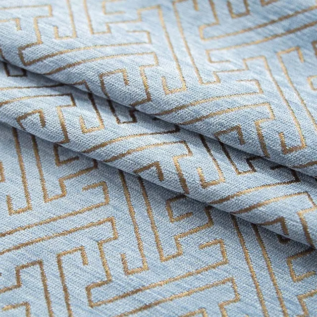 Blue Thick Chenille Geometric Curtains For Living Room Brown