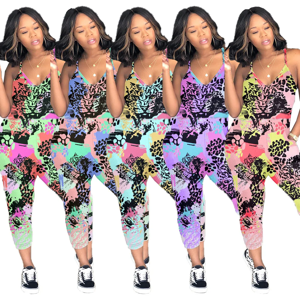 

LY5829 Women's sexy jumpsuit cute and sweet ladies women's printed loose casual jumpsuit