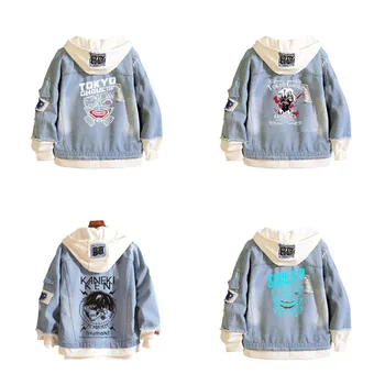 

Tokyo Ghoul Kaneki Ken Cosplay costumes Men women Hoodies cartoon casual Jean jacket Ripped denim top in fashionable print Top