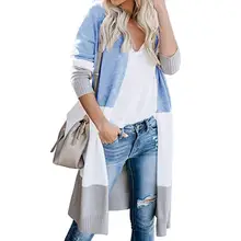 

Wholesales Winter Women Color Block Long Sleeve Cardigan Open Front Tunic Knitted Sweater