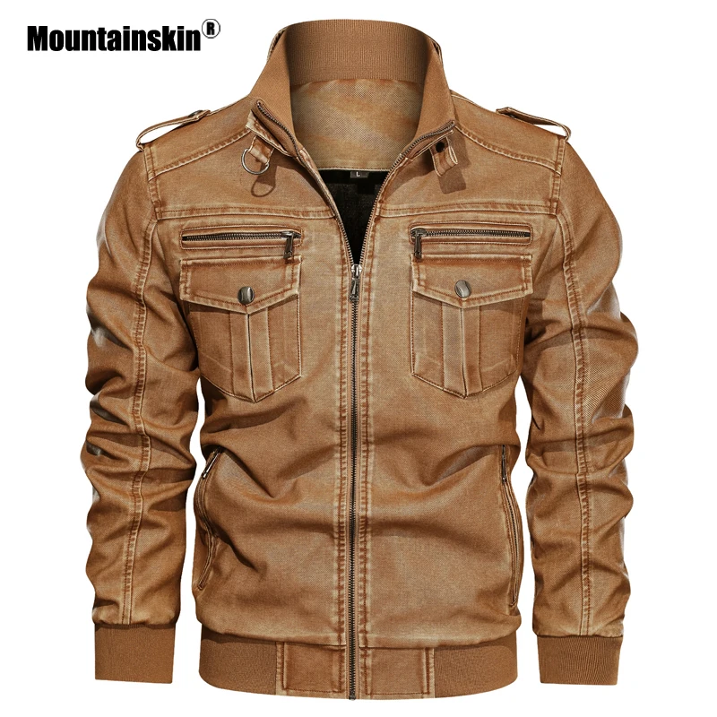 Mountainskin, новинка, кожаная мужская куртка, зима-осень, Мужская мотоциклетная куртка, ветрозащитная верхняя одежда, мужская брендовая одежда, L~ 6XL, SA789