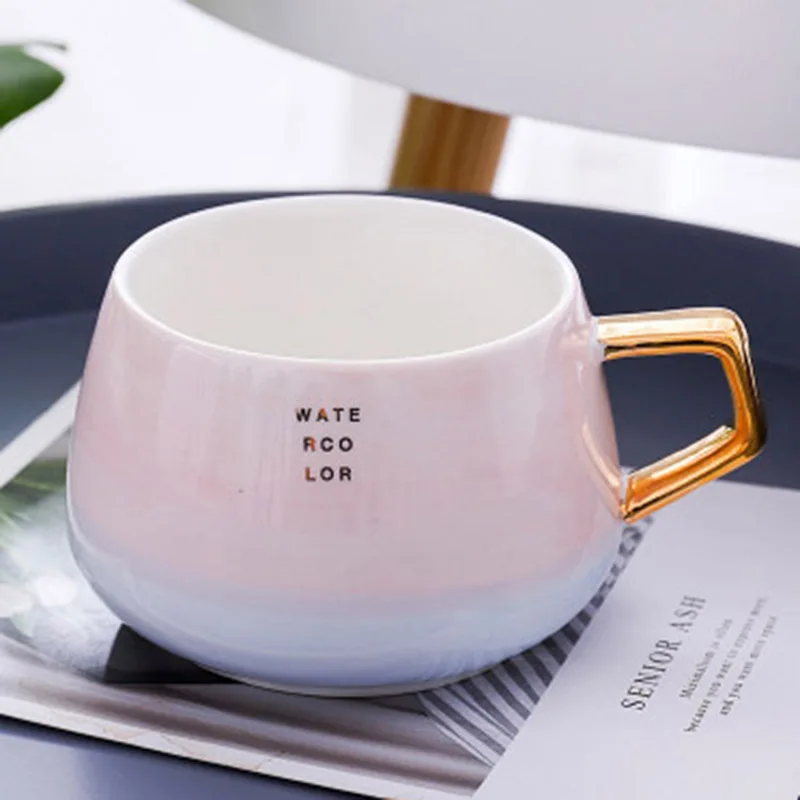 Розовый/синий 350 мл краткое высокое качество большой буквой Керамика Кофе кружка керамическая для кофе молока чайная чашка посуда для питья подарки для друзей