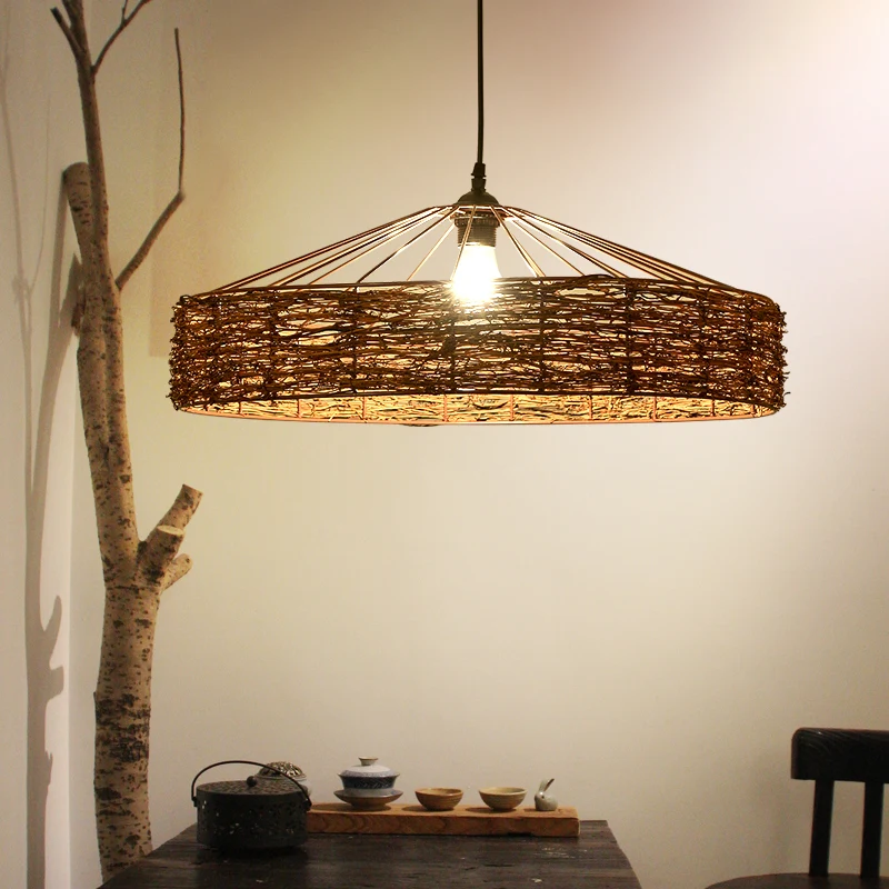 Lamp cover vintage rattan yurt fish line chandelier lamp shade | Лампы и освещение