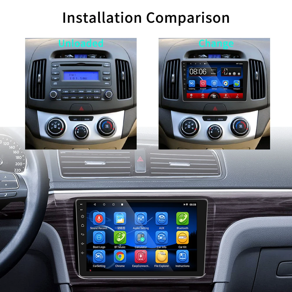 Podofo 2din Car Radio 9'' Android 8.1 2.5D Glass GPS Navi Car Multimedia Play WIFI Audio For 2006-2