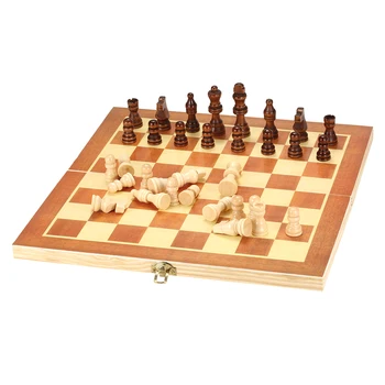 

34 * 17 * 3.5cm Wooden Chess Set Board International Chess Entertainment Game Chess Set with Folding Board