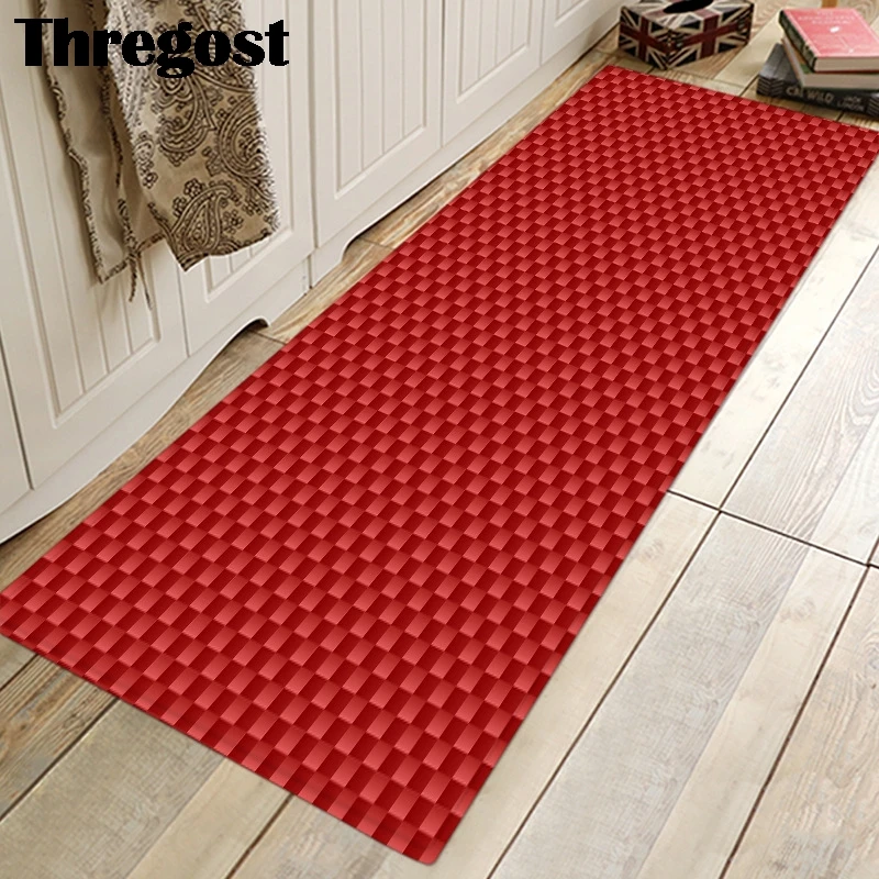 Thregost Printed Plaid Door Carpet Kitchen Rugs Washable Red Home Decor