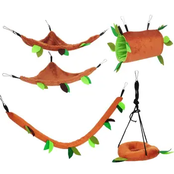 

5Pcs Cute Small Pet Cage Sugar Glider Hedgehog Hamster Tunnel Squirrel Swing Hanging Bed Plush Nest Hammock