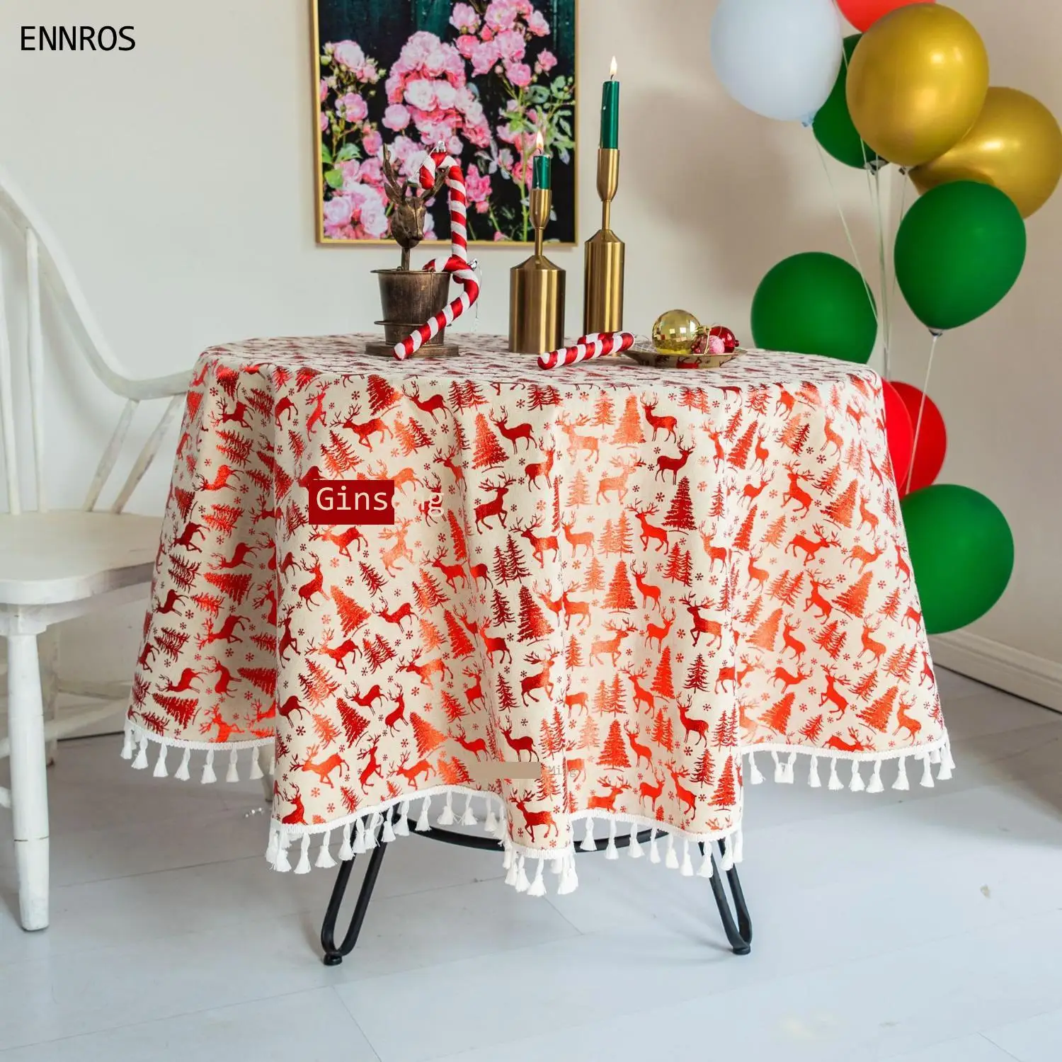 ENNROS Christmas Decoration tablecloth tree cotton and linen tassel cloth outdoor interior decoration | Дом и сад