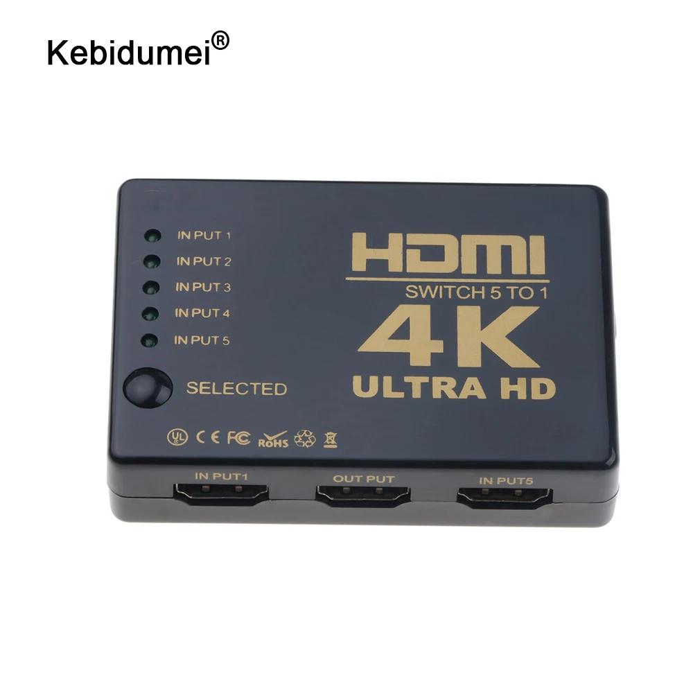 Divisor Ultra HD 4K, 1x5 puertos 3D, 4K x 2K, interruptor de vídeo, HDMI, compatible con conmutador, 1 entrada, 5 salidas, HUB con Control remoto IR
