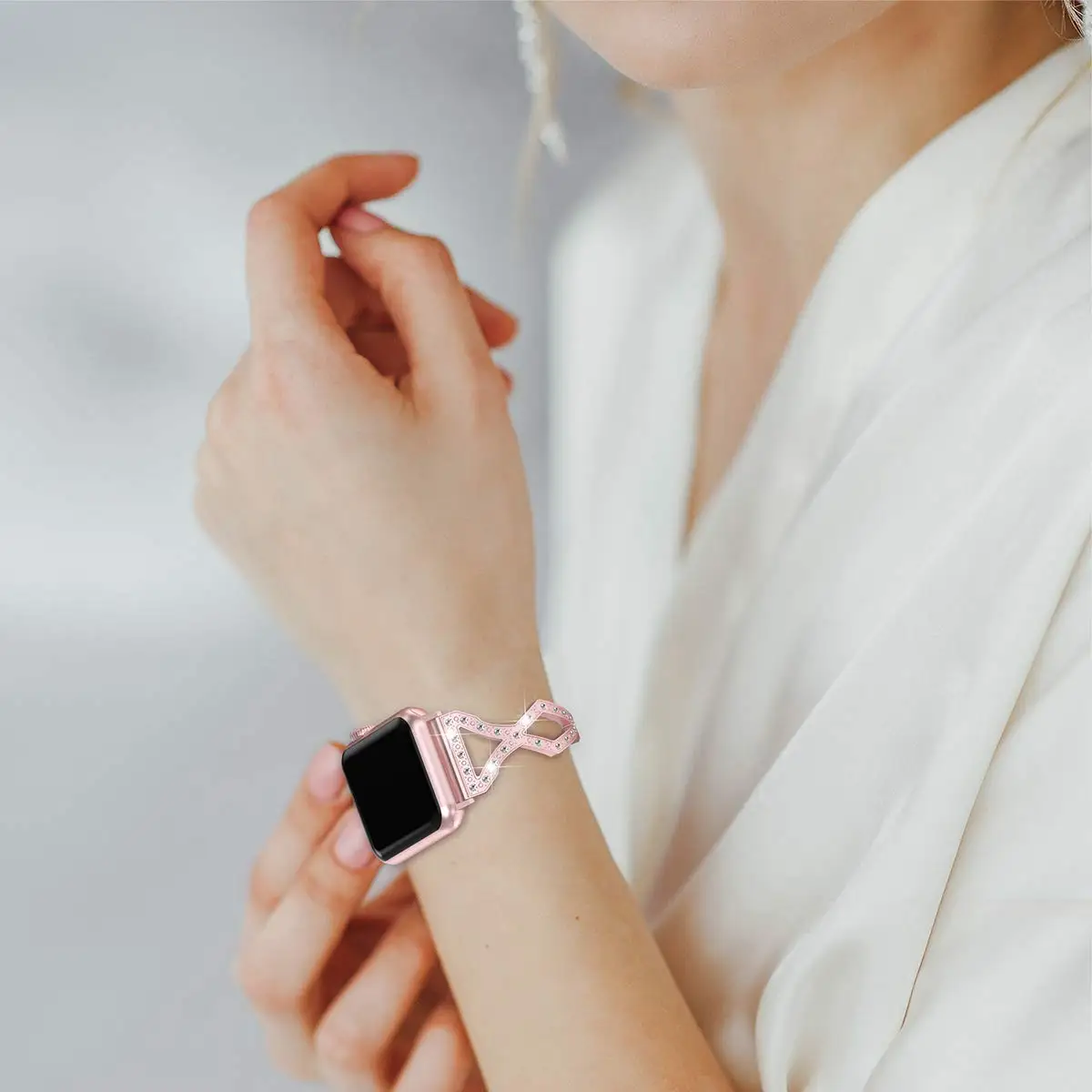 Женский Блестящий металлический ремешок, совместимый с Apple Watch, ремешок 38 мм/40 мм/42 мм/44 мм, бриллиантовый браслет, ремешок для iwatch серии 5/4/3/2/1