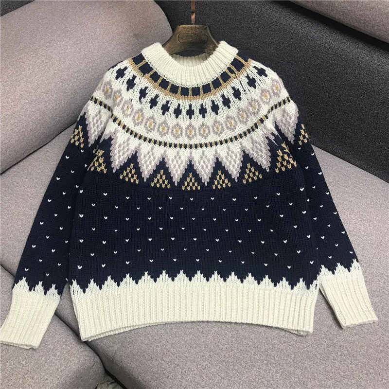 Sweater women 2020 new thick ferris wheel Fair Isle pattern vintage sense retro loose outer sweater tide | Женская одежда