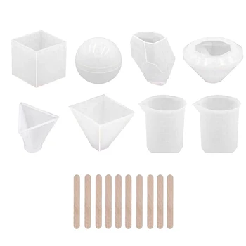 

18pcs Silicone Measure Cup Casting Mold Set DIY Craft Decoration Home Kit Resin Tool Mould Pendant Jewelry Making Wood Stick