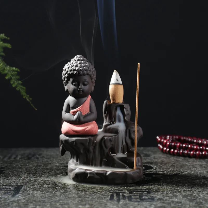 

Reverse Flow Censer Creative Clay Little Monk Mountain Stream Smoked Furnace Ceramic Crafts Kodo Home Office Ornaments