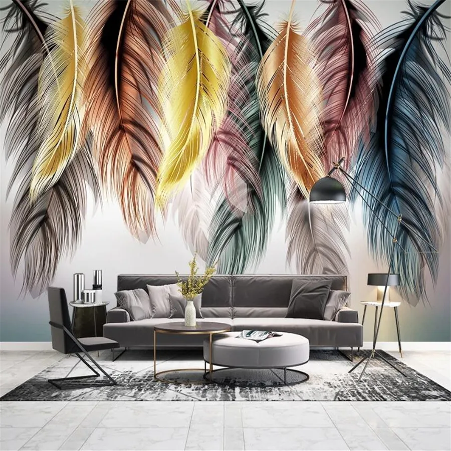 

Milofi custom 3D wallpaper mural hand-painted modern minimalist color feather living room bedroom background wall decoration pai