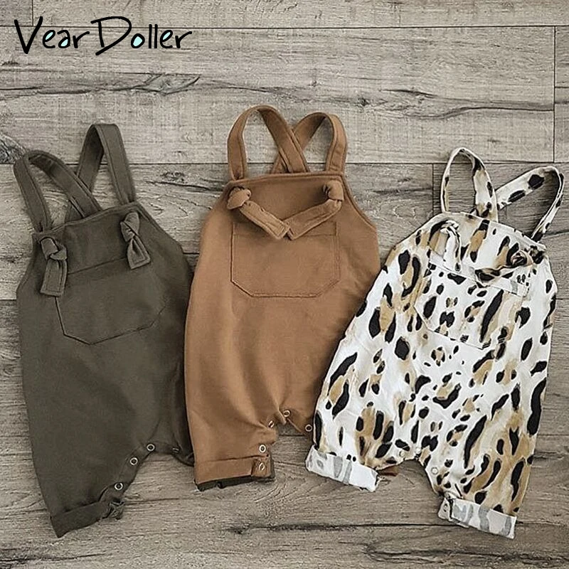 VearDoller Boys Overalls 2020 New Summer Baby Clothing Fashion Leopard Print Infant One-Pieces for Girls Big Pocket Rompers | Детская