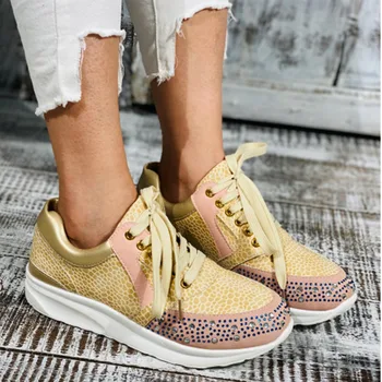 

MCCKLE Women Flat Sneakers 2020 Bling Vulcanized Shoes Ladies Platform Female PU Footwear Autumn Lace Up Fashion Casual Shoes
