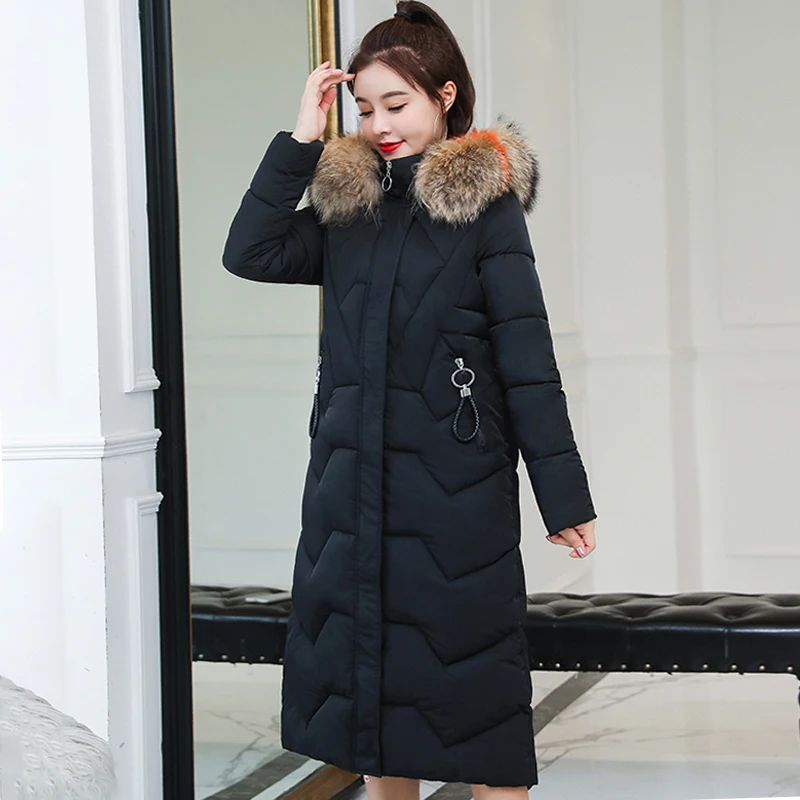#*Cheap High Quality Women 2019 Winter Jacket Warm Thicken Fur Collar Hooded Female Coat Long Parka 5 Solid Colors